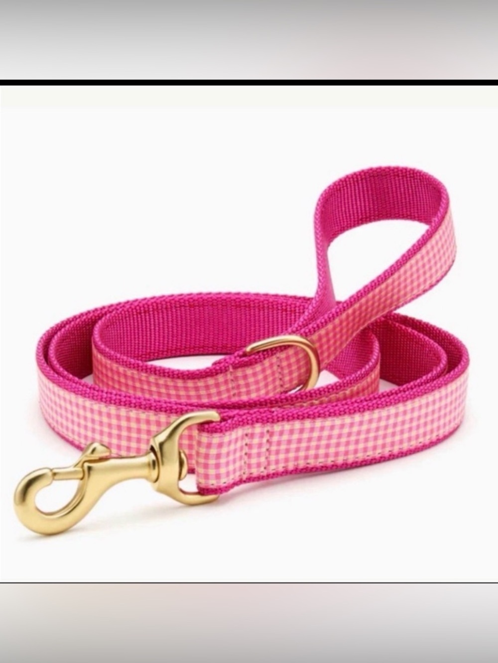 Pink Gingham 5’ Dog Leash with Gold Hardware Wide